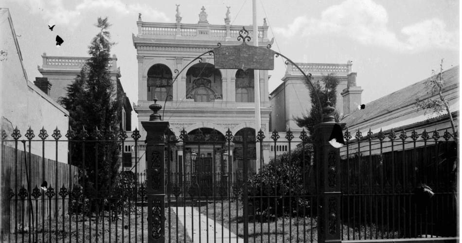 1880s photograph by John William Lindt showing the See Yup Temple in South Melbourne, with surrounding grounds and early temple structures